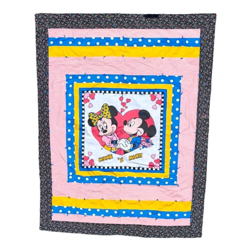 Vintage Mickey Minnie Mouse Quilt Disney Baby Crib Blanket Comforter 48"x38"